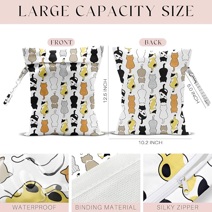 4 Pack Wet Bag for Swimsuit, Beach Travel Essentials Wet Dry Bag, for Sunscreen Toiletry Dirty Clothes Yoga Gym Diaper, Friend Summer Beach Vacation Gifts. Dinosaurs, sloths, dogs