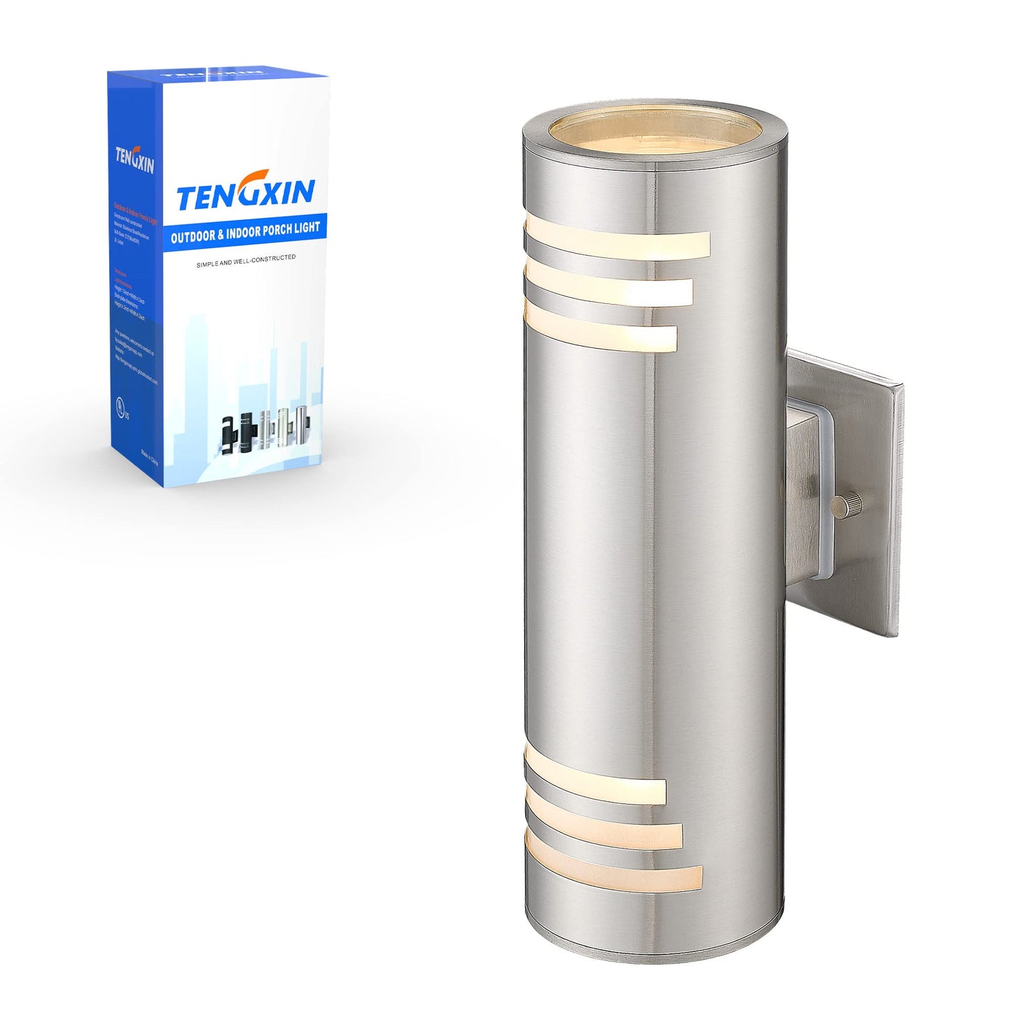 TENGXIN Outdoor Wall Light Fixture, Stainless Steel Cylinder, Waterproof, 1 Pack, Brushed Nickel, Model TXWLSS0005