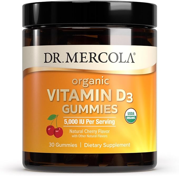 Dr. Mercola Organic Vitamin D3 Gummies, 30 Servings (30 Gummies), 5,000 IU, Natual Cherry Flavor, Dietary Supplement, Bone & Immune Support, Non-GMO