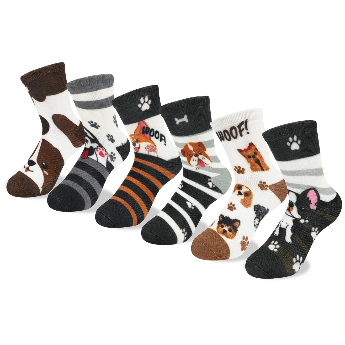 Queenshin Toddler Boys Girls Socks Dog Print Patterned Crew Funny Cotton Cute Cartoon Animal Novelty 1-3T Crazy Sock 6 Pairs Unique Birthday Christmas Gift