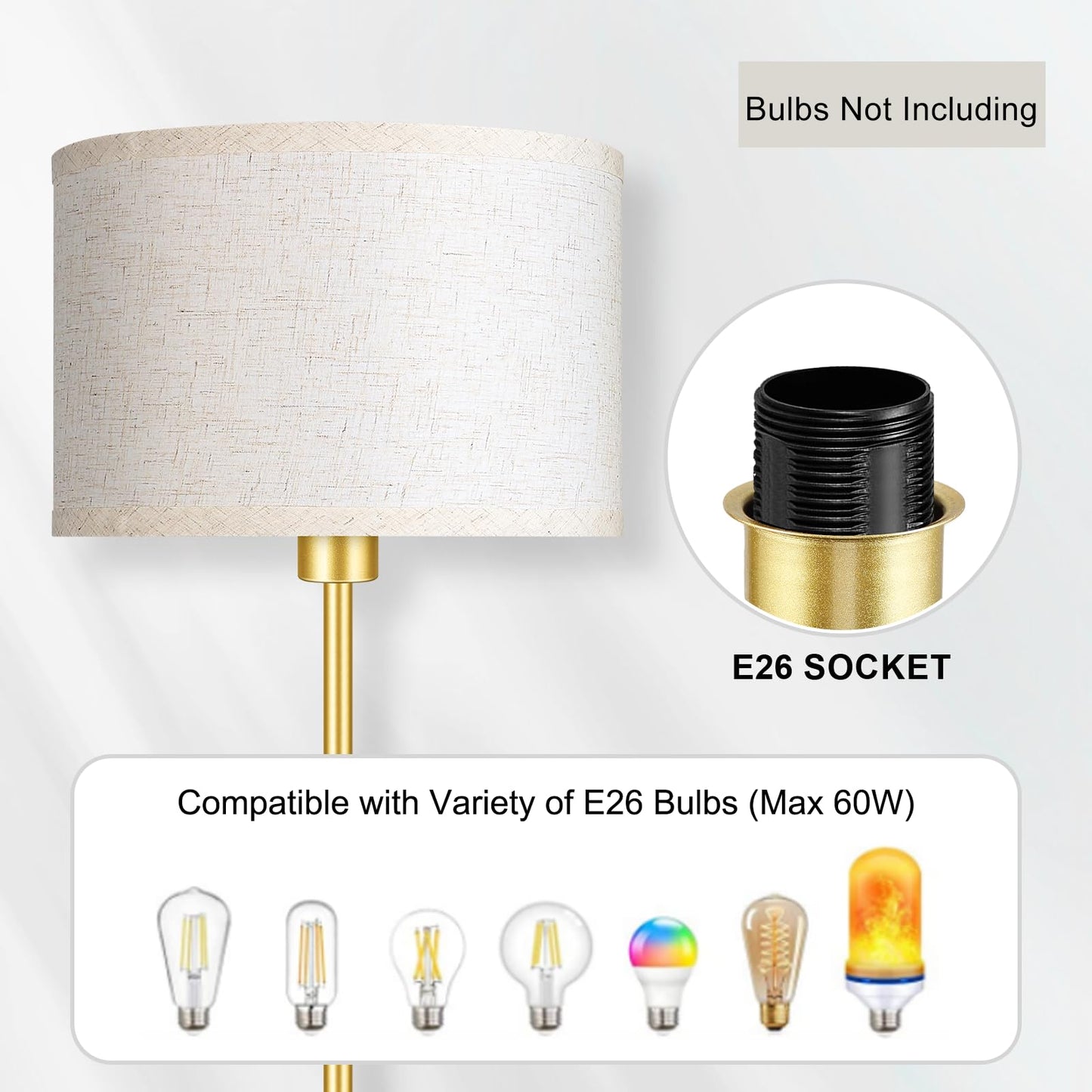 Boostarea Floor Lamp - 15W Led, 3 Dimmable Levels, Gold Metal, On/Off Footswitch, Tall Standing Lamp For Living Room/Bedroom/Office