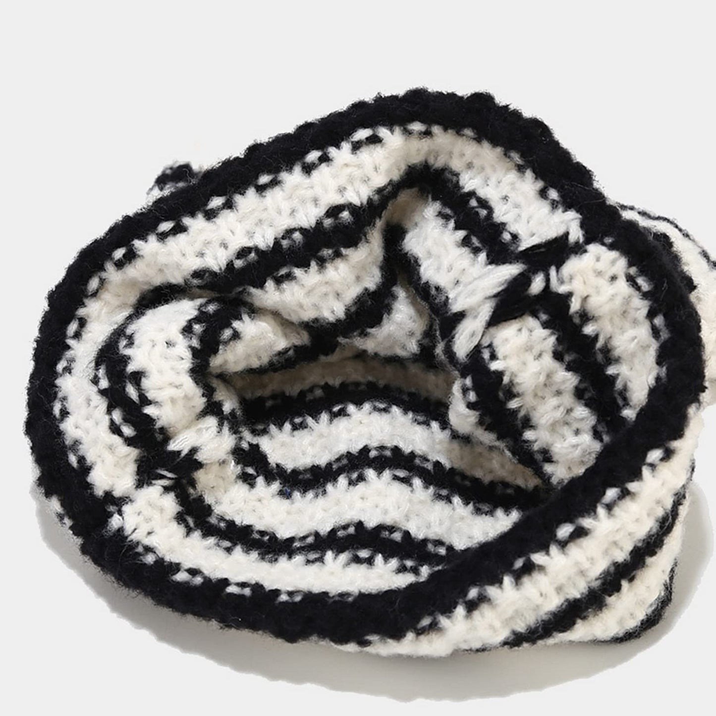 Women Striped Beanie Hat with Little Devil Horn Winter Warm Cap Cute Cat Ears Knitted Hat Fall (Black and White)