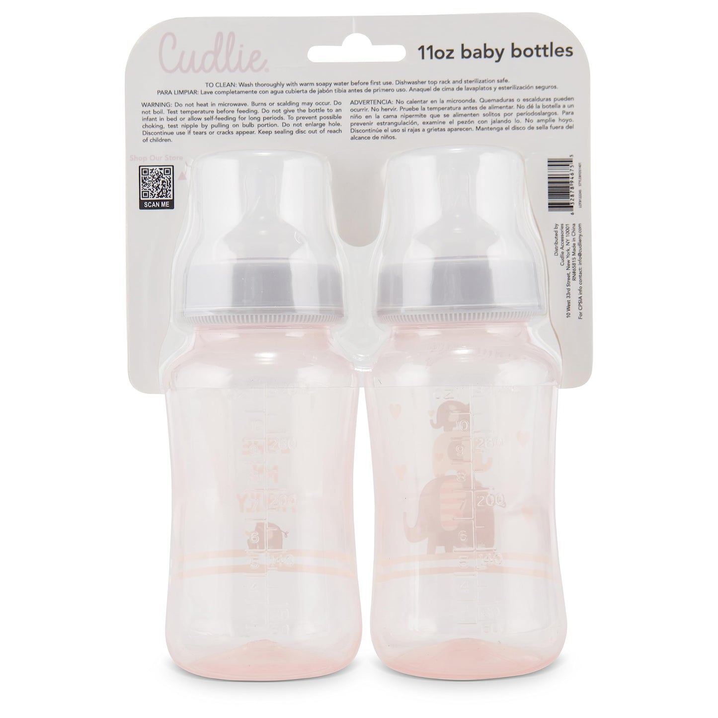 Premium 2-Pack Baby Bottles - 11 Ounce, Hourglass Shape, Fun Boys and Girls Prints, Clear Cover - BPA-Free