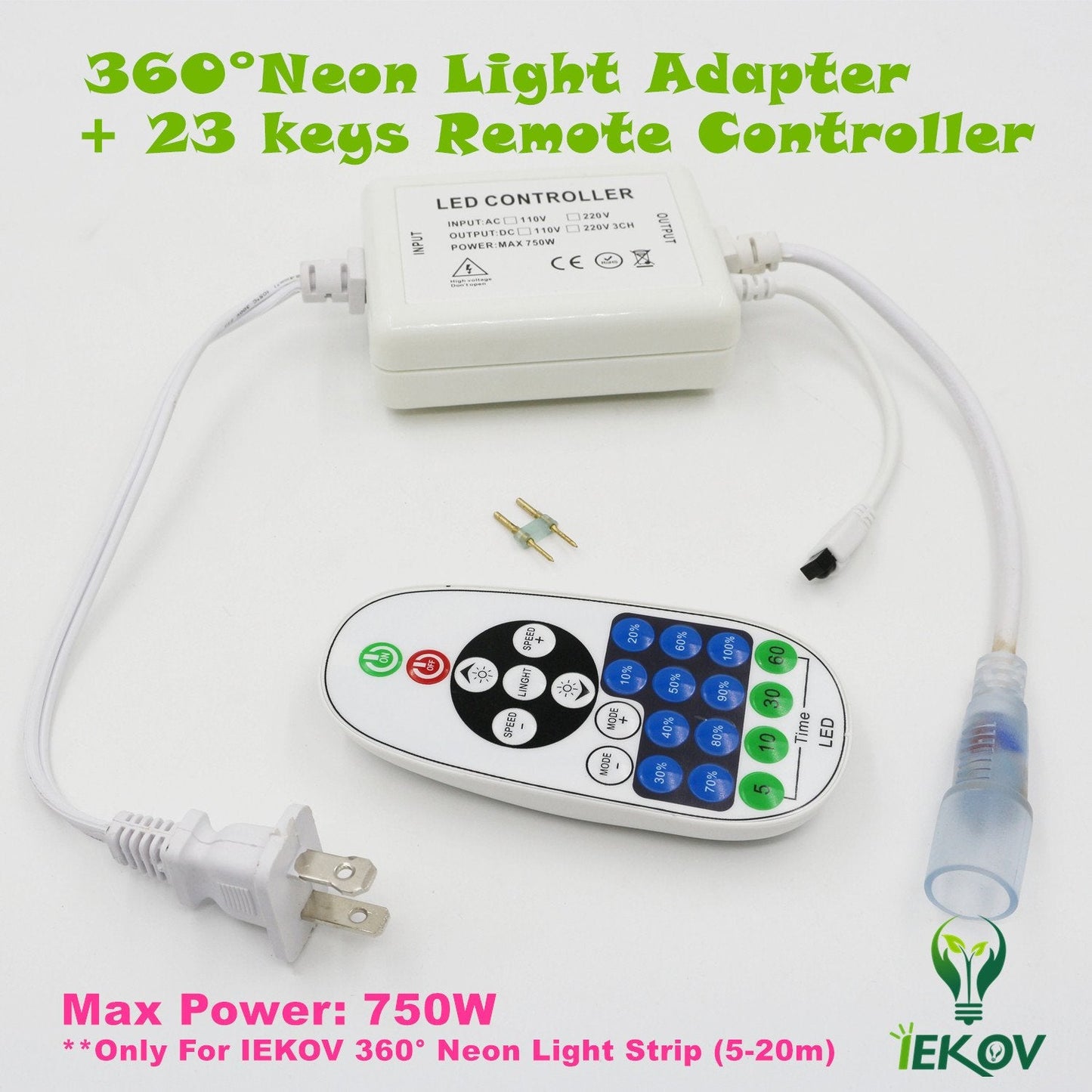 Iekov 360° Led Neon Strip Light, Dimmable & Waterproof, 5M/16.4Ft, White, Model: 110V-360-Neon-W-5