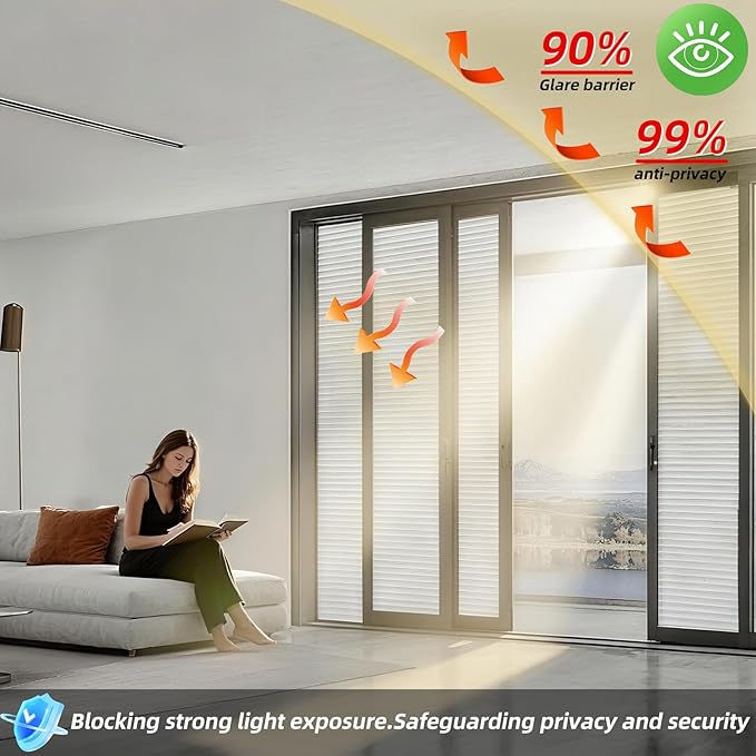 Frosted Glass Window Privacy Film Decorative, Bathroom Window Privacy Film for Glass Windows Cover, Static Cling, Removable, Reusable, Anti-UV, Heat Blocking, with Tools 35x157inch
