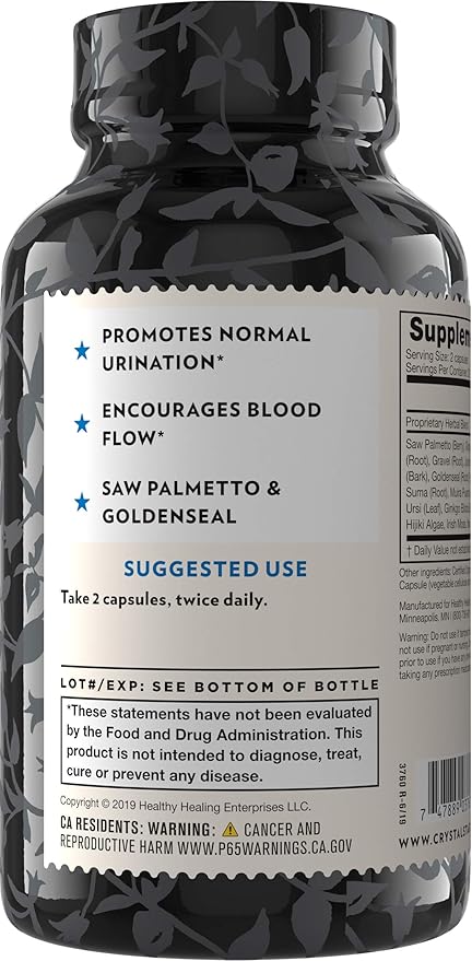 Crystal Star Prostate Support Saw Palmetto Supplements for Men (60 Capsules) – Bladder & Urine Health – Ginger & Pygeum - Non-GMO