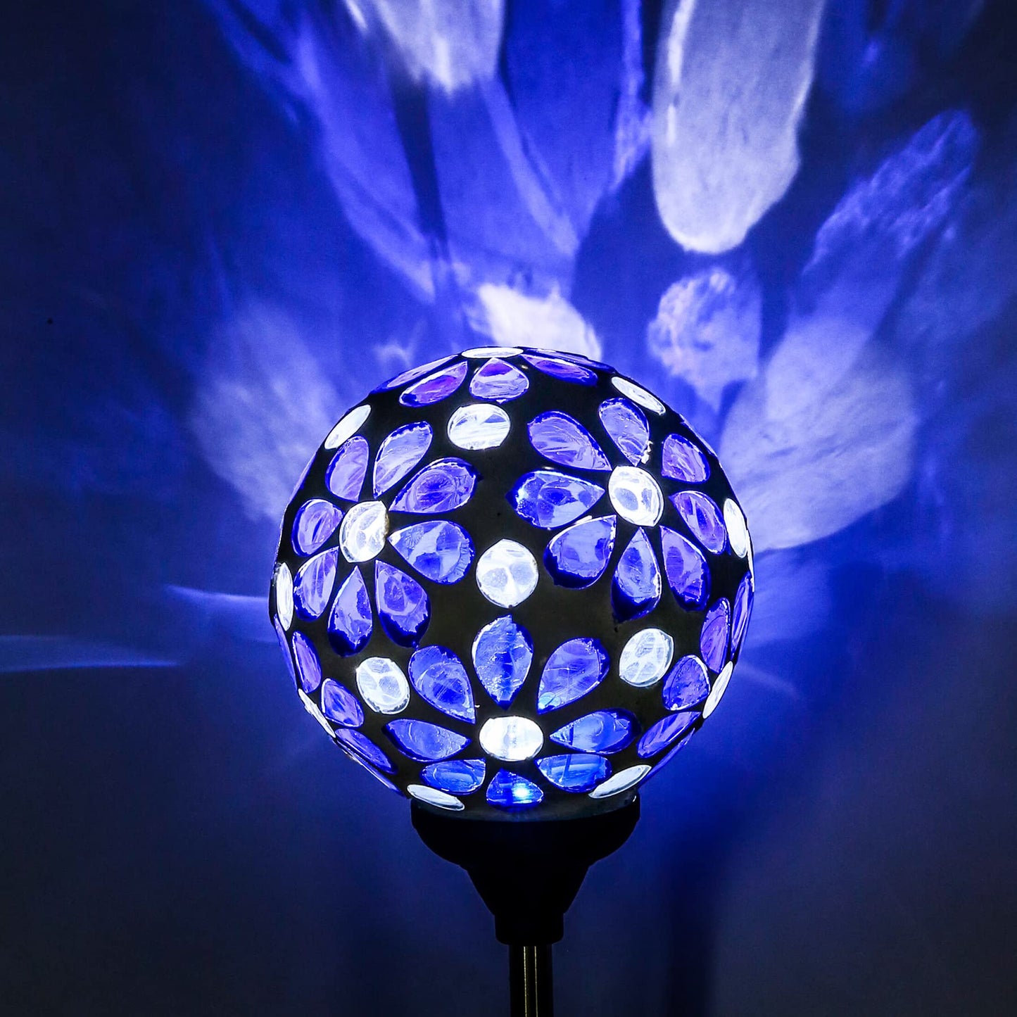 WNP Blue Outdoor Mosaic Solar Light Stake - Waterproof Glass Flower Petal Ball Decor for Garden, Yard, Path