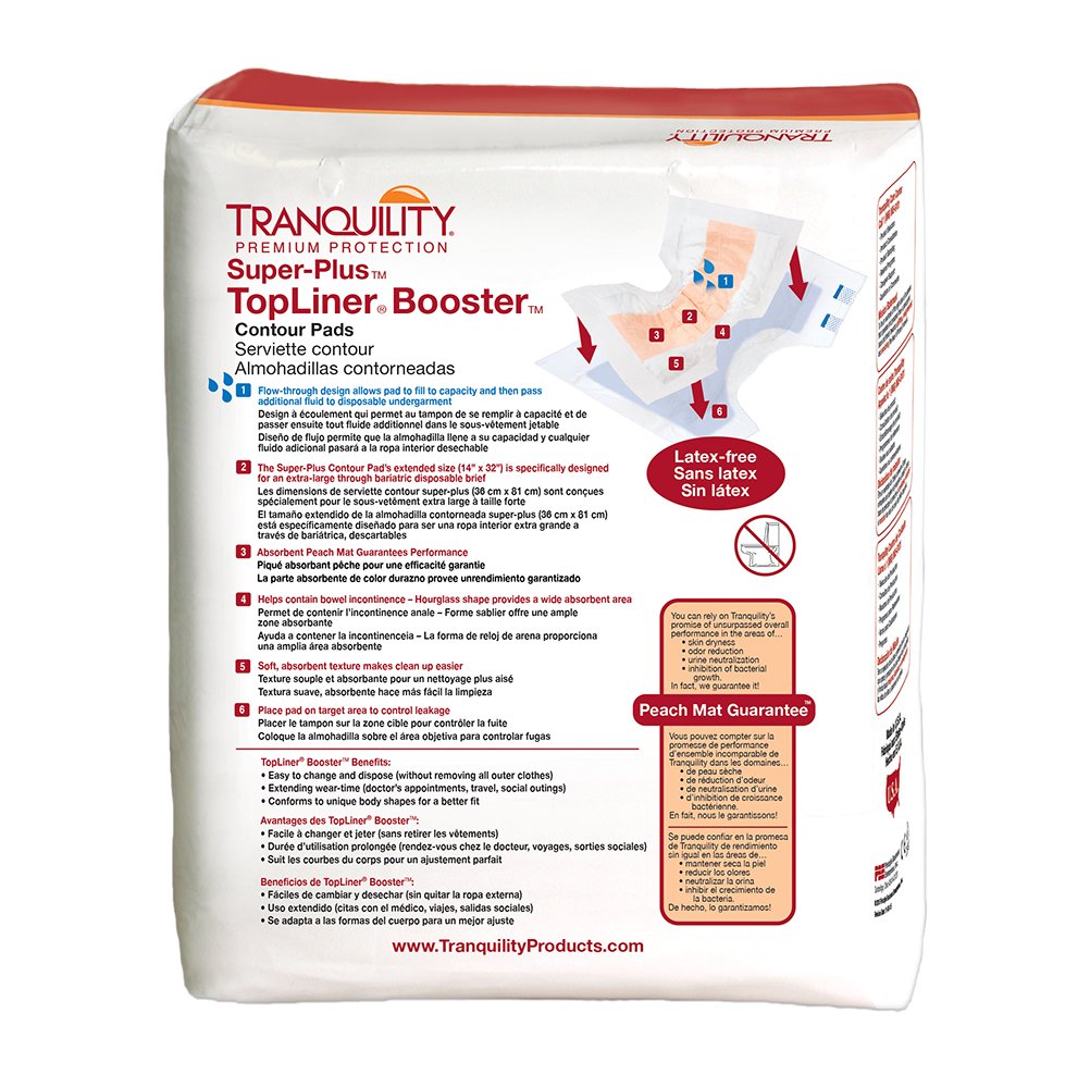 Tranquility Topliner Disposable Absorbent Booster Contour Pads for Bowel Incontinence - Super-Plus (32" X 14") - 96 Ct