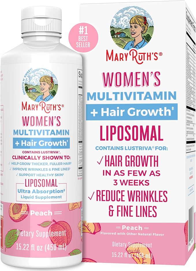 MaryRuth Organics Women's MultivitaminLustriva Hair Growth, Menopause Support, & Daily Liquid Multimineral, 3-Pack Bundle for Hair Support, Skin Health, Immune Support, Gut Health, and Sleep Support