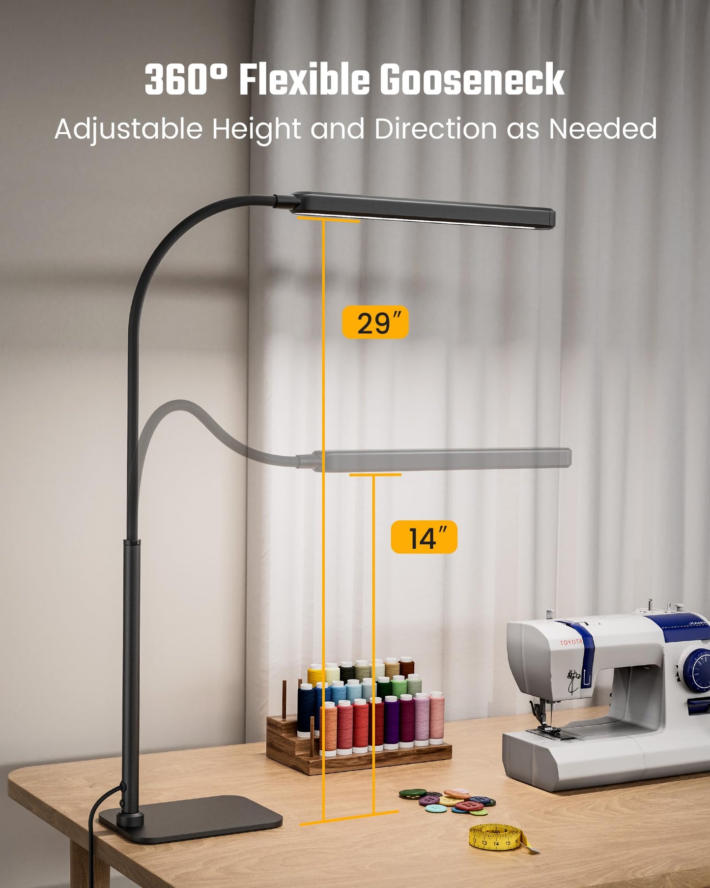 Superdanny Eye-Caring Led Desk Lamp With Base 360?Flexible Gooseneck Work Lamp Touch Control 3 Light Colors Smooth Dimming Task Lighting Reading Light For Home Office College Dorm  Black