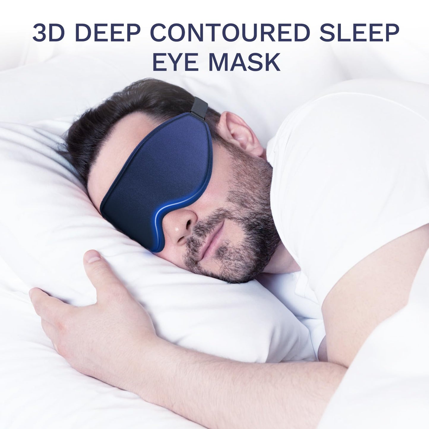 99% Fully Block Out Light Eye Sleep Mask, 3D Deep Contoured Eyes Cover Zero Pressure, Long Lash Extension Eyes Mask with Adjustable Straps for Sleeping Travel Home Nap Rest Women Men (Dark Blue)