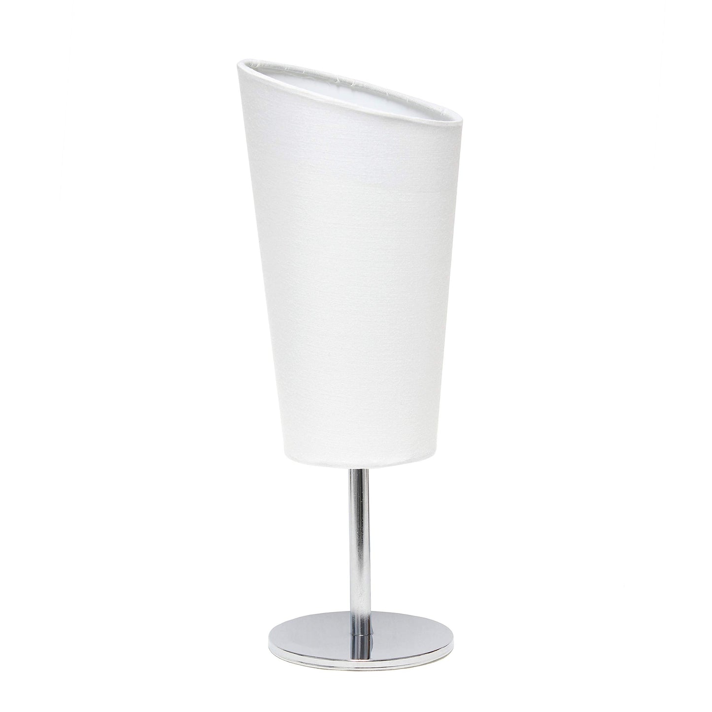 Simple Designs Lt2061-Wht Mini Table Lamp, Chrome Base, Fabric Shade, 12.6H, White
