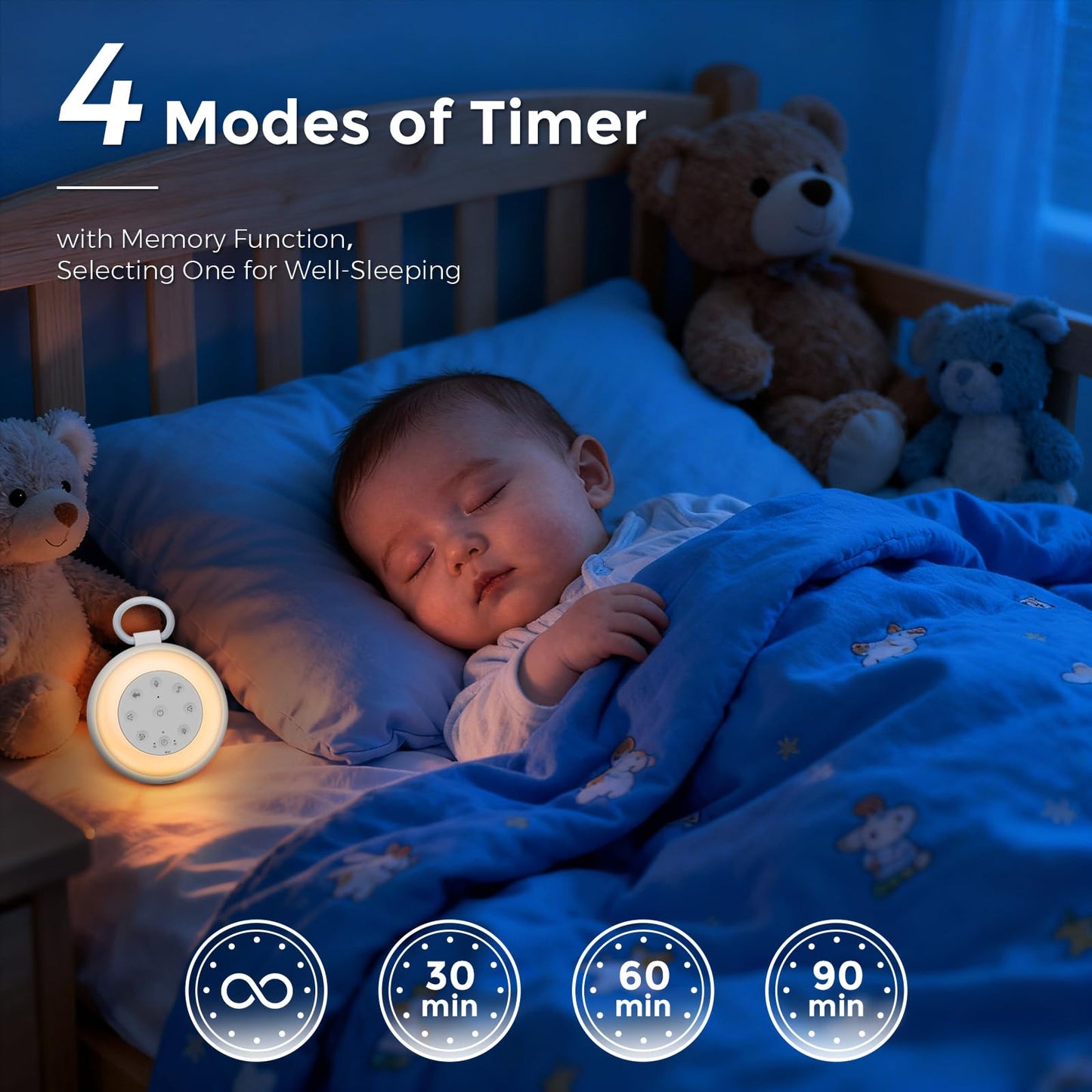 Noise Sound Machine with 24 Soothing Sounds 7 Colors Night Light, White Noise Machine 15 Volume Levels 3 Timers Adjustable Brightness Memory Function for Adults Kids Baby