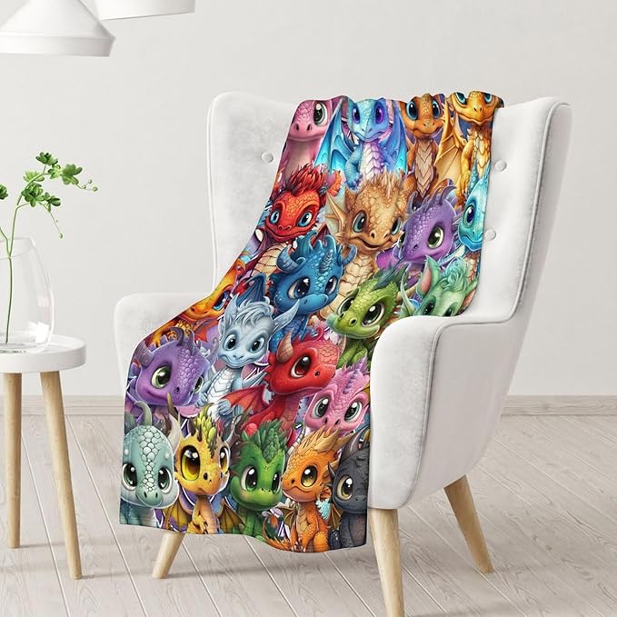 Dragon Blanket Gifts - 30x40 Inches Funny Throw Blanket for Babies, Kids, Boys & Girls - Colorful Soft Fuzzy Blankets for Couch, Sofa & Bed