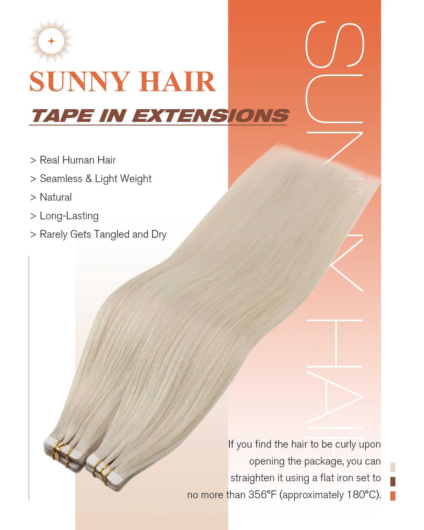 Sunny Hair Tape in Hair Extensions Real Human Hair Invisible Remy Hair Extensions Tape ins for Women White Platinum Blonde 20 in