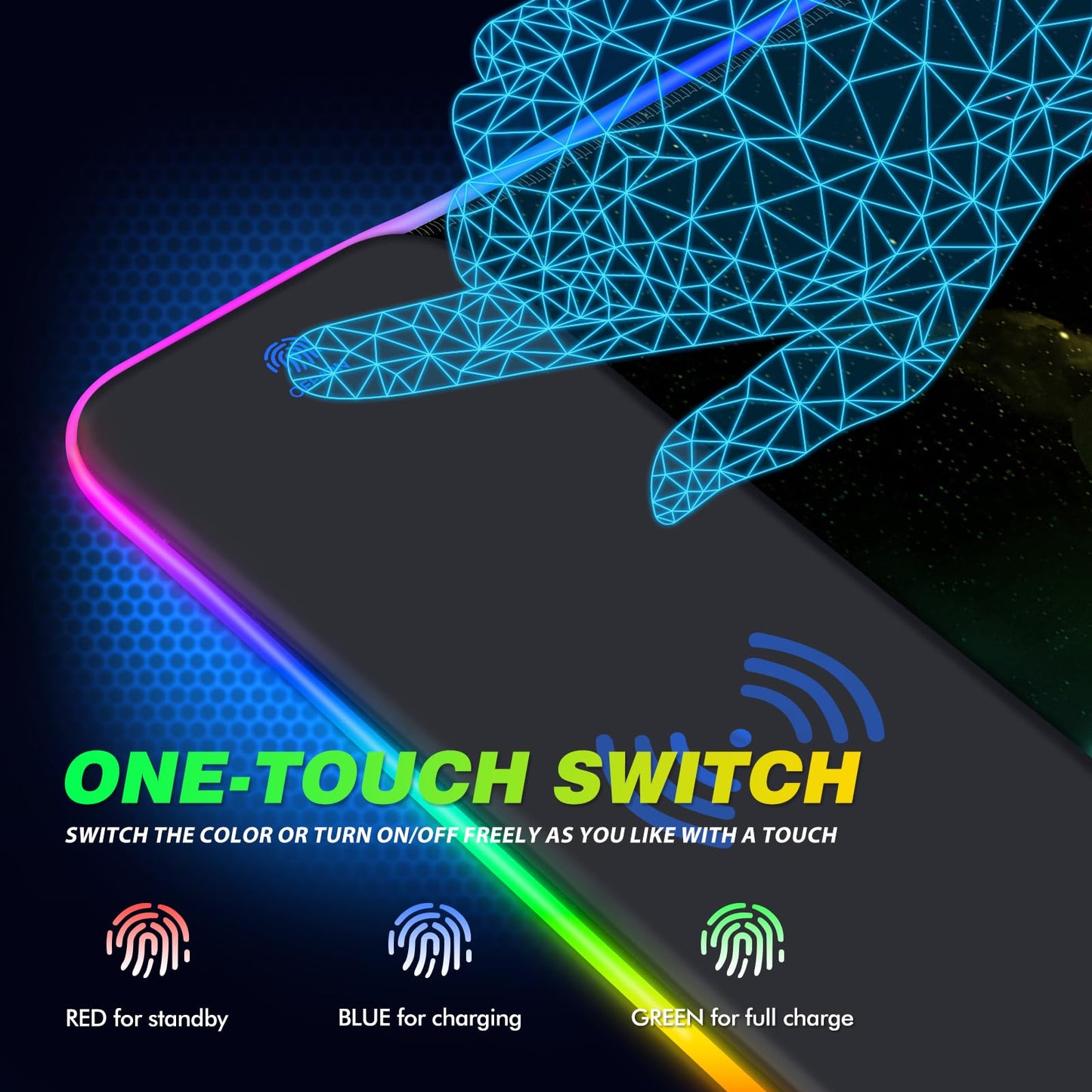 AIMSA Wireless Charging RGB Gaming Mouse Pad 15W, Extended LED Desk Mat Protector 800x300x4MM, 14 Light Modes Extra Large Mousepad Non-Slip Rubber Base Desk Mat, Nebula Universe