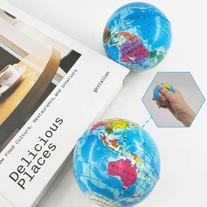 24 PCS Globe Squeeze Balls,2.5 Inch Globe Bouncy Ball Earth Squishy Ball,Mini Foam Globe Squeeze Stress Balls