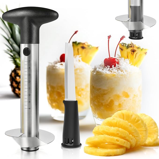 YYP Pineapple Corer and Slicer with Measurement Marks – Stainless Steel Pineapple Cutter for Perfect Pineapple Rings & Effortless Cutting (Black)