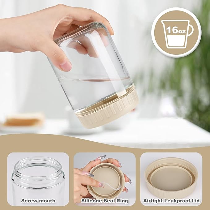 Overnight Oats Containers with Lids, 16oz Glass Jars with Lids 8 pcs, Apricot, Wide Mouth Mason jars for Salad, Yogurt, Snacks, Meal Prep