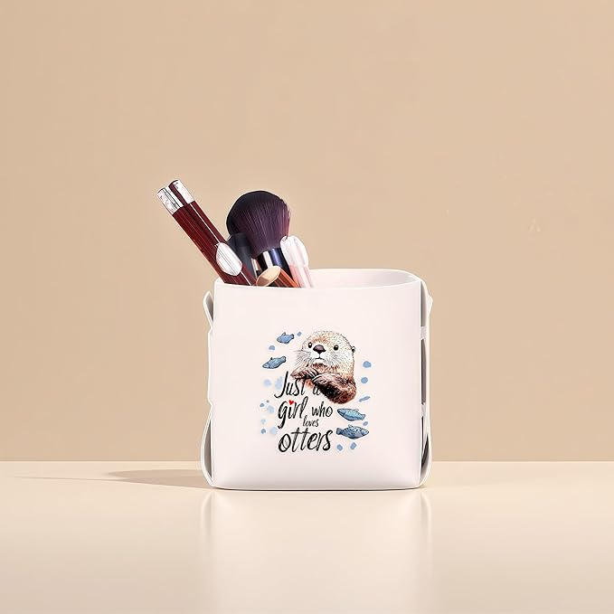 Sea Otter Makeup Brush Holder, Decorative Desk Organizer for Jewelry Pen Pencil Glasses Storage, Sea Otter Lovers Themed Gifts Stuff For Girls Teens Kids Women!