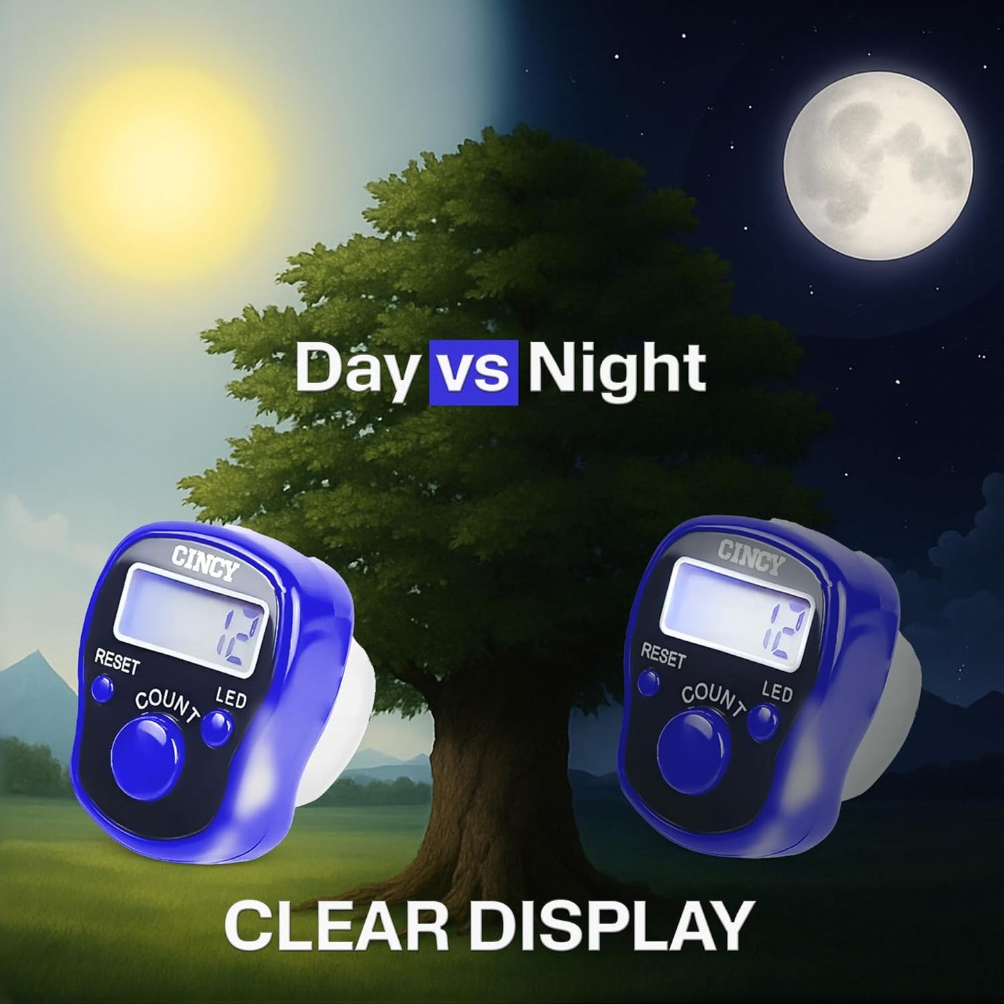 CINCY Clicker Counter with LED for Day & Night Use | Instant Reset, Accurate & Quiet, Long Battery Life | for People, Laps, Pitch, Golf, Baseball, Fish Counting – 1 Pack