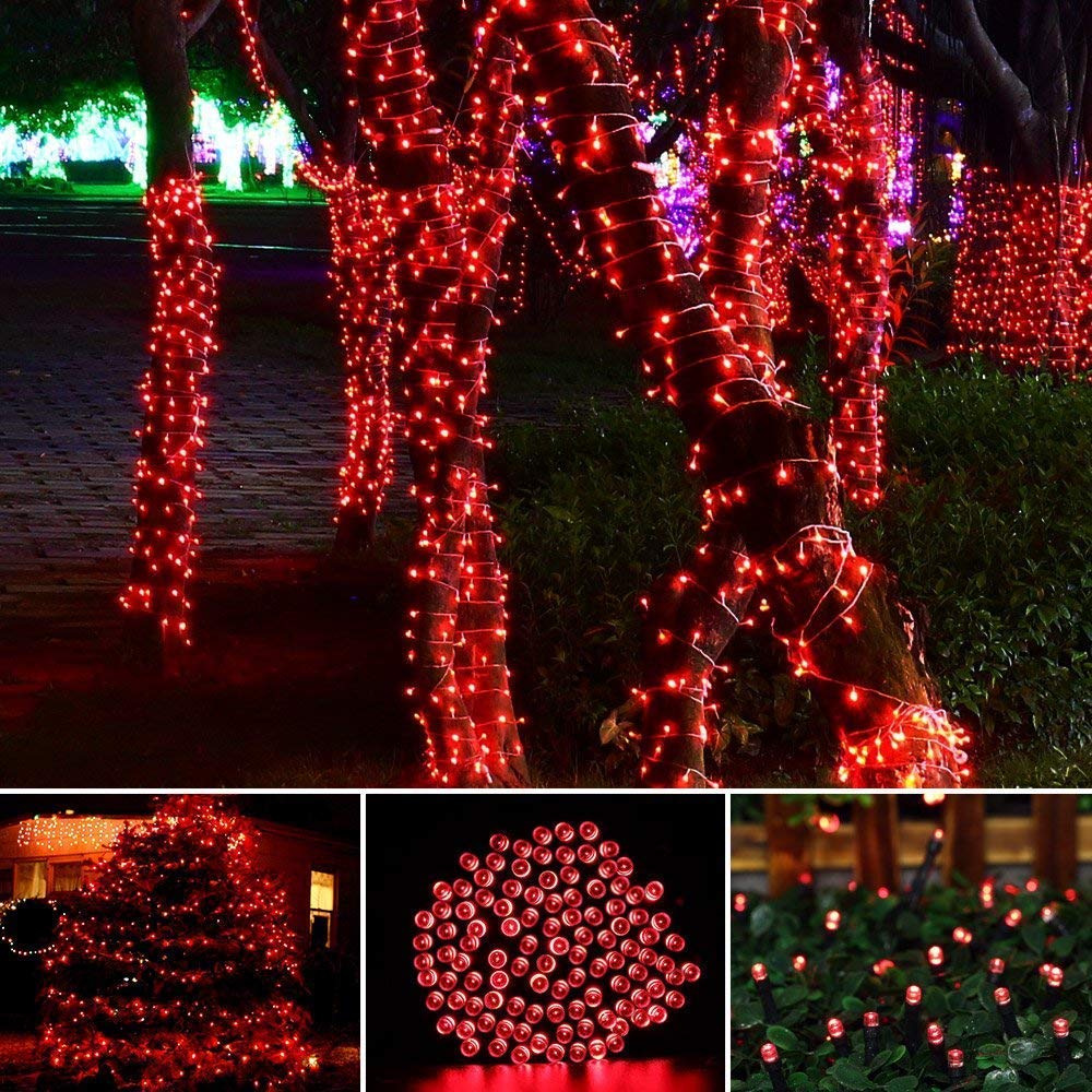 Toodour Solar Christmas String Lights, 72ft, 200 LED, 8 Modes, Waterproof, Red