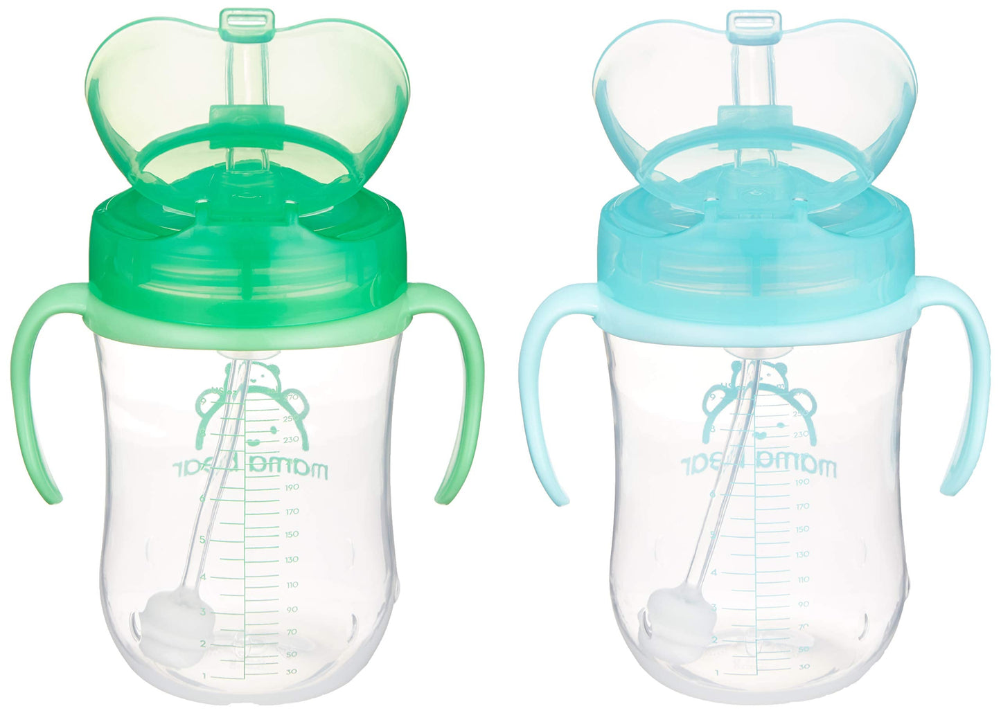 Amazon Brand - Mama Bear Silicone Weighted Straw Sippy Cup, 9 Ounces, Pack of 2, Blue/Green