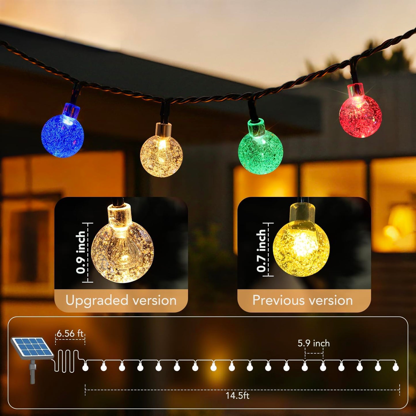 Metaku Solar String Lights, 40FT, 60 LED, 8 Lighting Modes, 2 Pack, Multicolor, Outdoor Patio Lighting for Garden and Camping