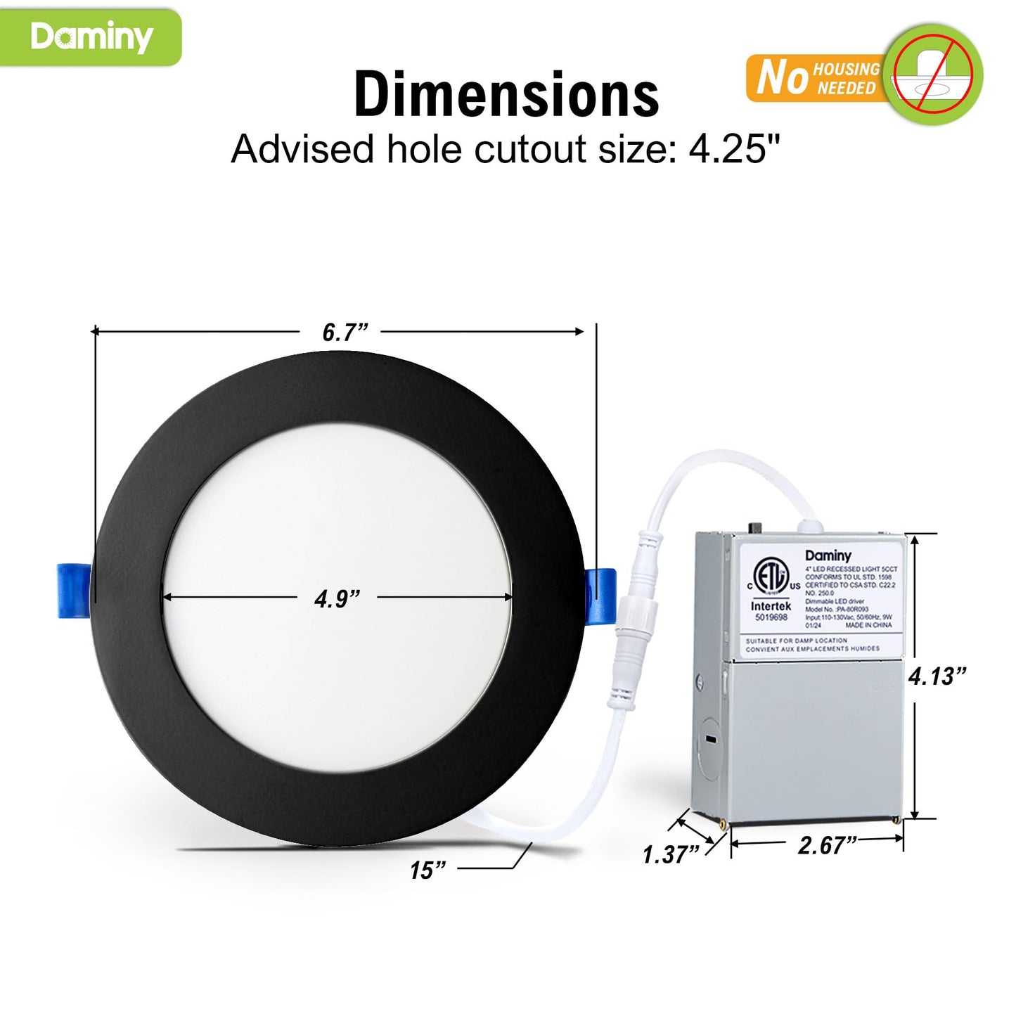 Daminy 24 Pack 6 Inch Black Led Recessed Lighting With Junction Box 5Cct Ultra-Thin Recessed Light 10W 1100Lm  Dimmable Canless Wafer Ceiling Light  High Brightness - Etl