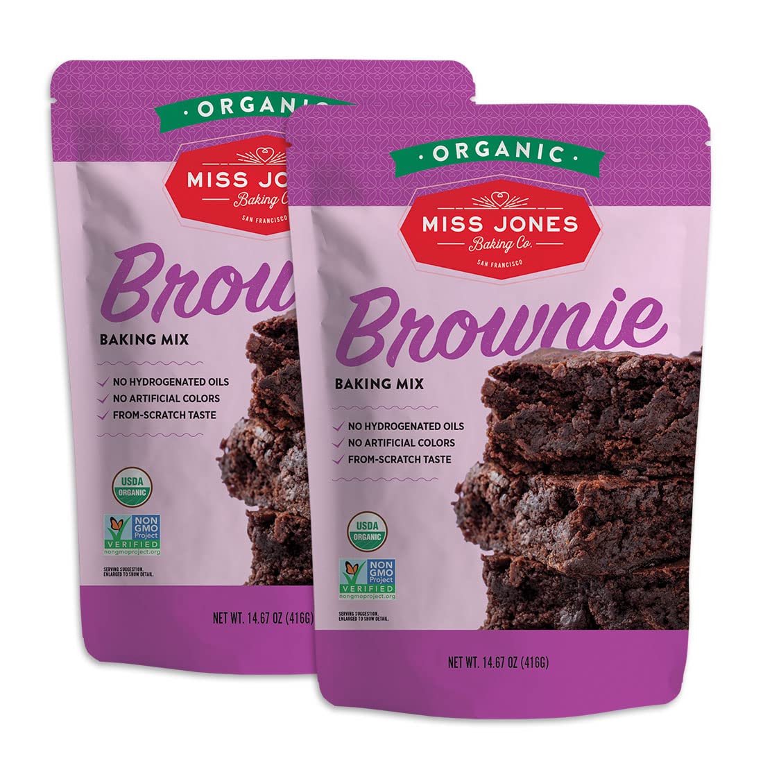 Miss Jones Baking Organic Fudge Brownie Mix, Non-GMO, Vegan-Friendly: Rich Cocoa (Pack of 2)
