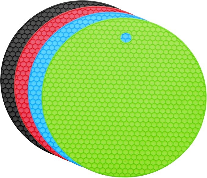 uxcell 4pcs Silicone Jar Opener Pads, 17.5cm/7" Texture Can Opener Multipurpose Round Bottle Lid Opener Non-Slip Coasters for Weak Hands Seniors Children, Red/Blue/Green/Black