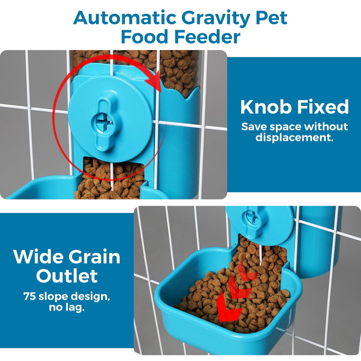 VANNON Small Animal Hanging Automatic Food Dispenser, 35oz Gravity Pet Feeder for Cage, Food Bowl for Rabbit Puppy Cat Ferret Guinea Pig Chinchilla Parrot (Blue)