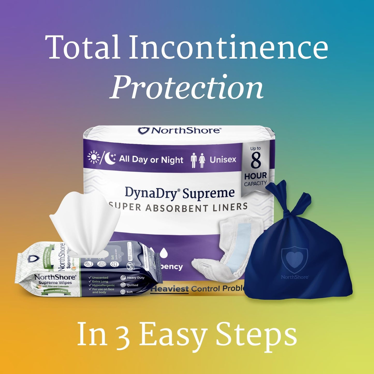 NorthShore DynaDry Supreme Liners Incontinence for Women and Men, Large, Pack/20
