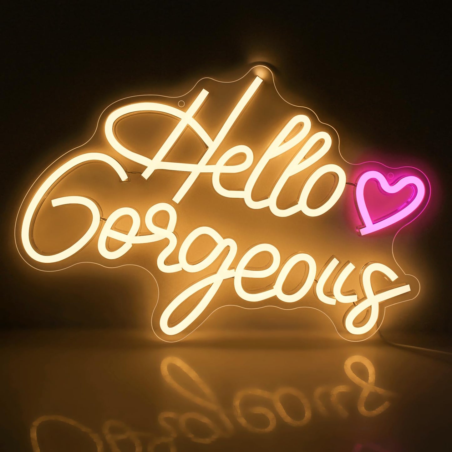 Arrinew LED Neon Sign - Hello Gorgeous, Warm White, 16.3inx11.8in, Model NHD09, USB Powered Wall Decor for Gamer Room and Man Cave