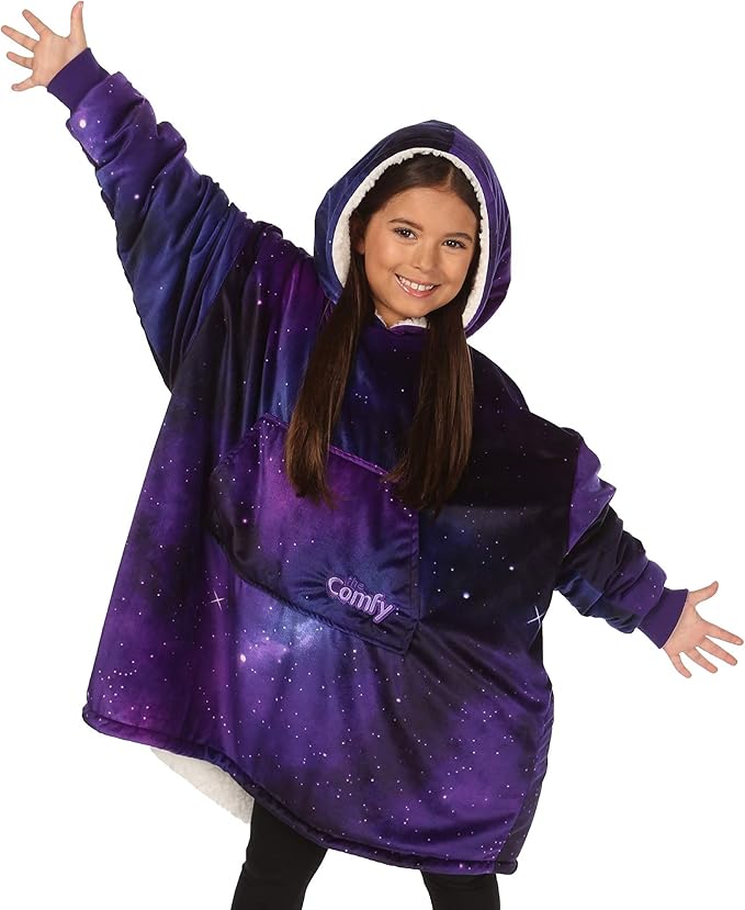 THE COMFY Original Jr for Kids | Oversized Sherpa Fleece Wearable Blanket with Hood & Pocket | Seen on Shark Tank