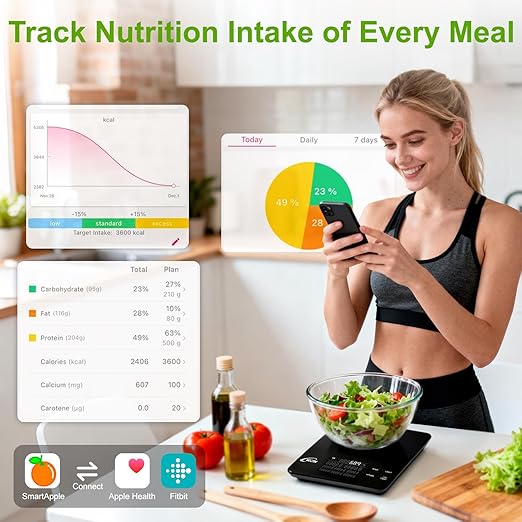 KOK Smart Food Scale with APP - Coffee Timer & 30 Nutritional Calculator Function, Track Calorie, Macro, Carb for Weight Loss Keto and Diabetic, Espresso Scale Weight Grams and Ounces 5 Unit 1g/0.05oz