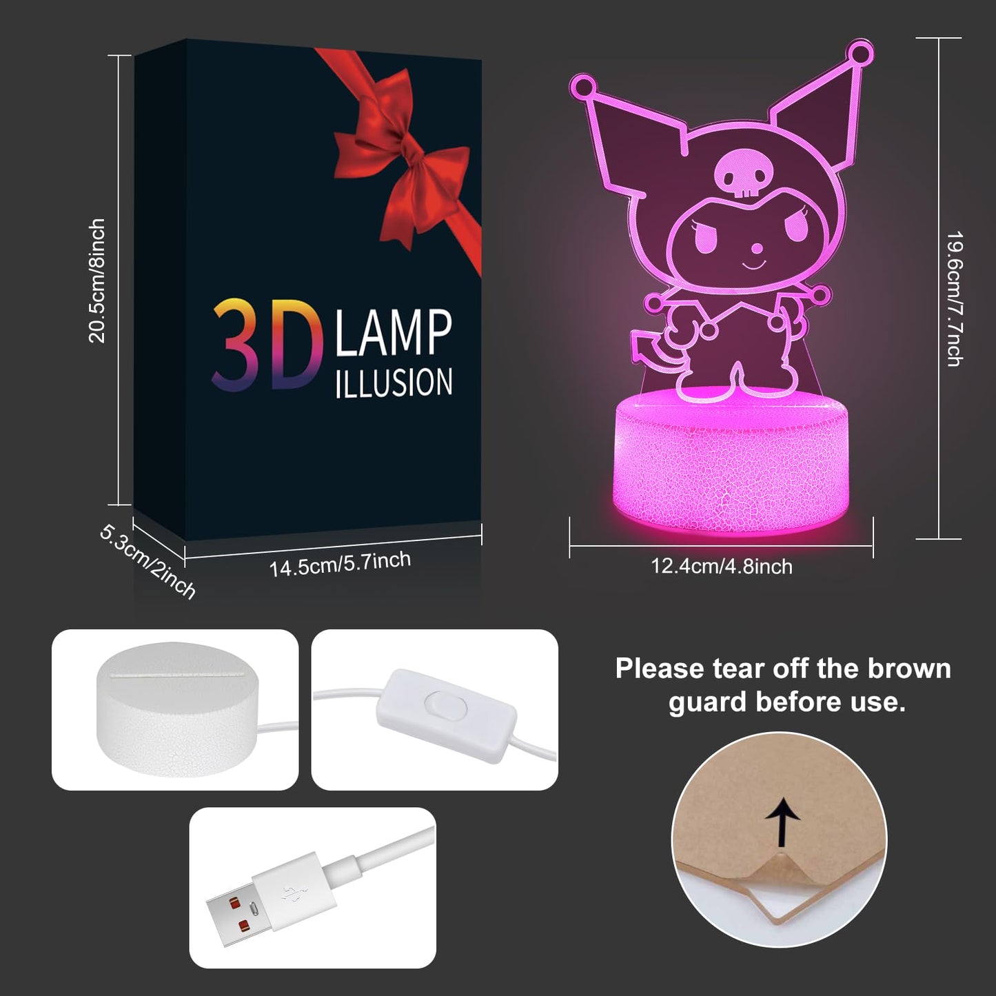Sunduck Pink Kawaii Night Light With Corded Control- Cute Dreamy Girls Room Decor  Perfect Birthday/Christmas Gift For Kids  Unique Holiday Present