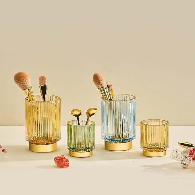 Makeup Brush Holder Organizer,Toothbrush Holders,Desk Pen Pencil Holder,Multifunctional Vintage Glass Brush Cup（S/White/A3-14-US）