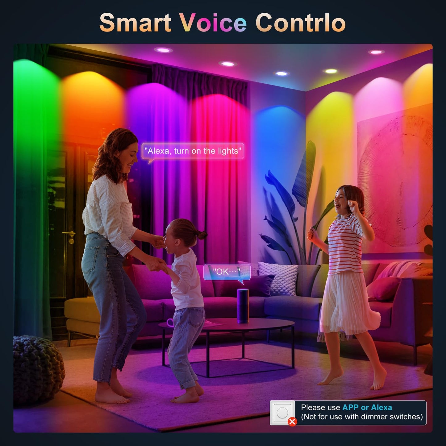 Varicart Smart Recessed Lighting 6 Inch  Rgbcw Color Changing Smart Can Light Bluetooth Connect  Flicker Free  13W 1300Lm  Dimmable Retrofit Downlight Works With Alexa Voice & App Control  Etl  6 Pack