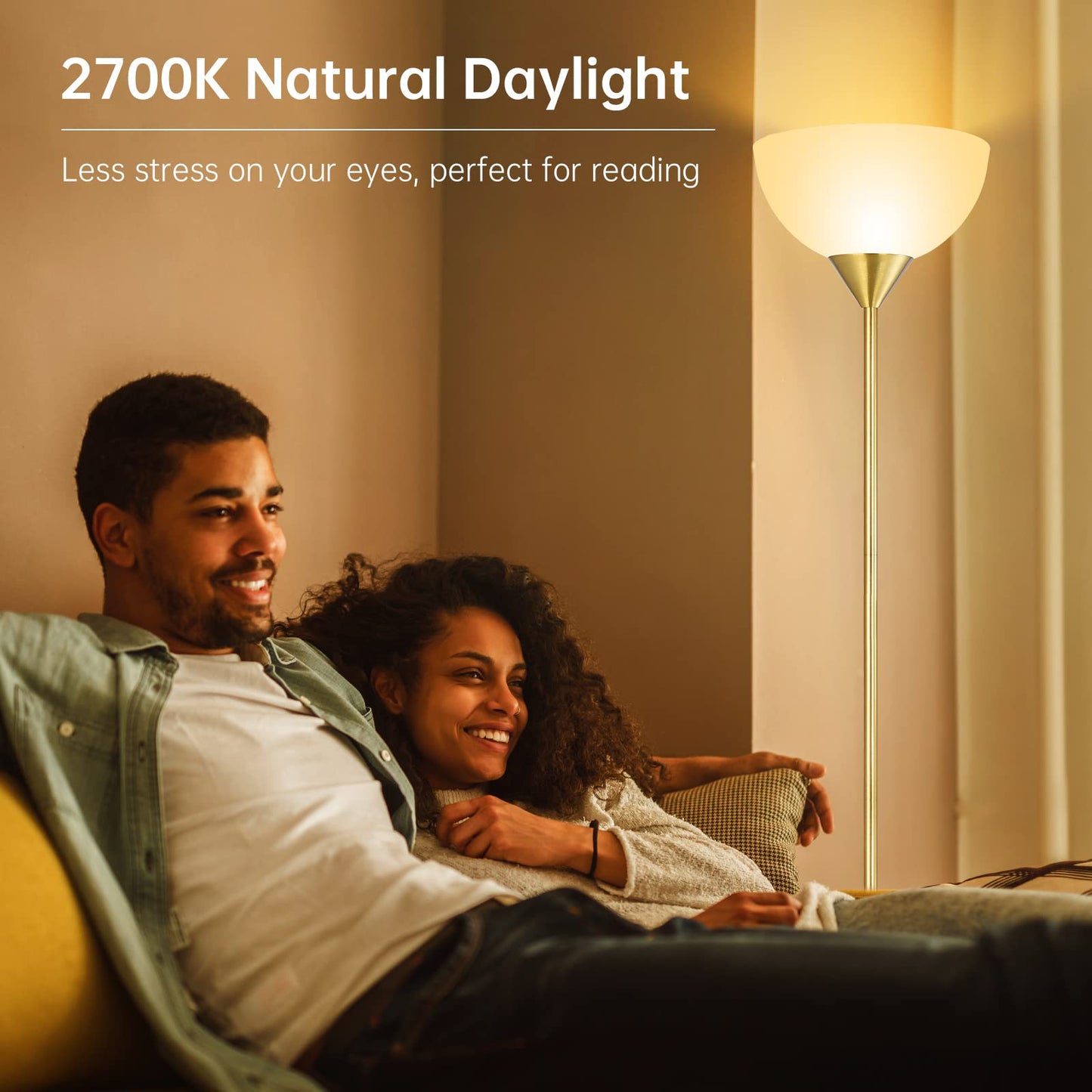 BoostArea Floor Lamp, 12W LED, 70.1·Tall, Eye-Caring, Gold, Glass/Metal/Plastic/Porcelain, Torchiere for Bedroom/Living Room/