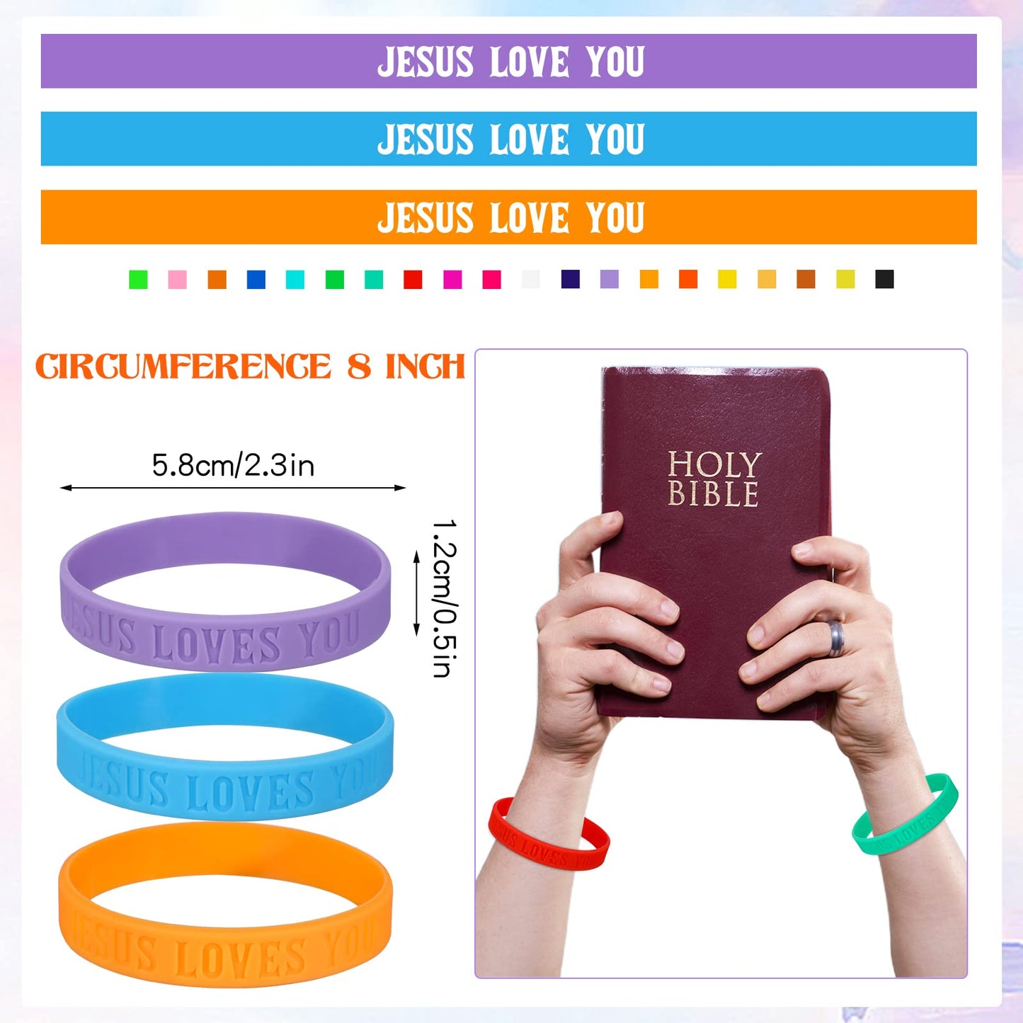 Jerify 200 Pcs Jesus Loves You Silicone Bracelet Christian Wristbands Bulk Bible Verse Rubber Bracelet Religious Colorful Bands
