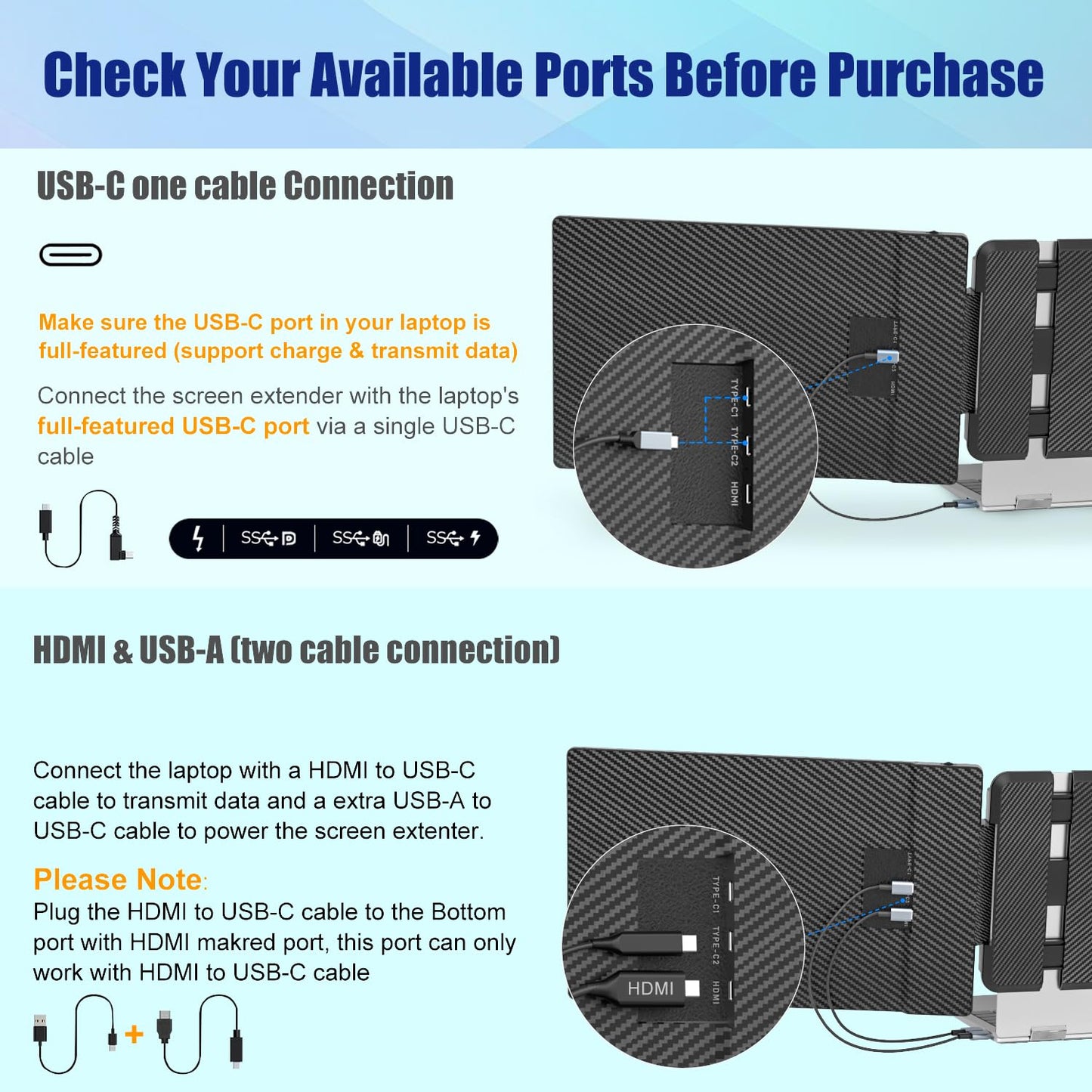 KEFEYA Laptop Screen Extender, 14" FHD 1080P IPS Laptop Monitor Extender Dual Screen, Portable Monitor for Laptops 13-17" with USB-C/HDMI Port, Plug n Play for Windows/Mac/Android/Switch/PS5