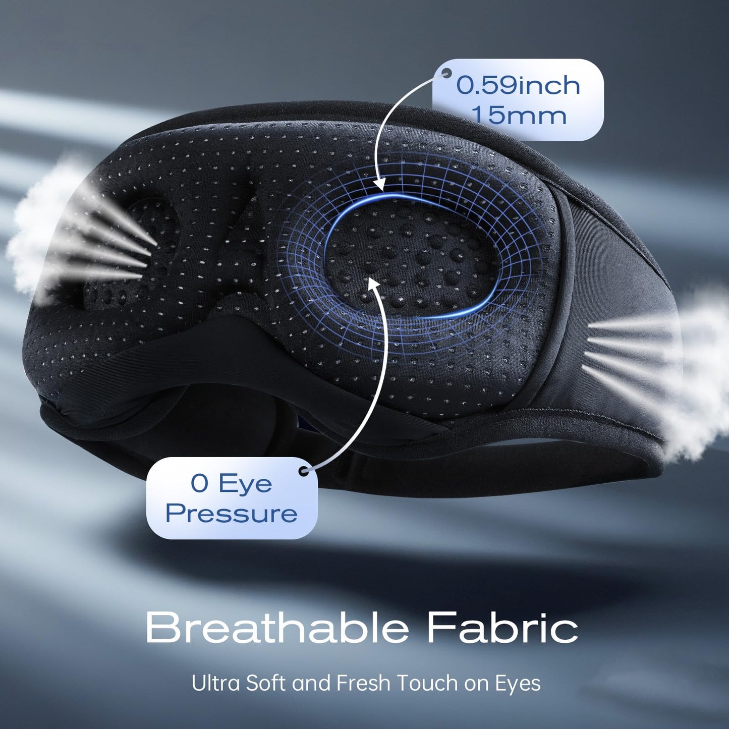 ZHENYEMEI 3D Sleep Mask with Bluetooth Headphones, Sleeping Headphones for Side Sleepers, Wireless Music Eye Mask with Ultra-Thin Stereo Speakers for Men, Women, Tech Gifts, Deep Blue