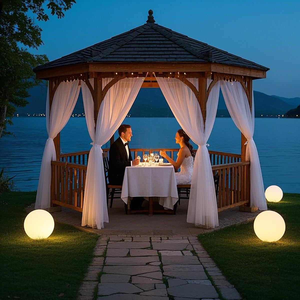 Mr.Go Solar Globe Light, RGB LED Orb Lamp, 12-inch, White, Remote Control, 16 Colors, for Garden Patio Landscape Lighting