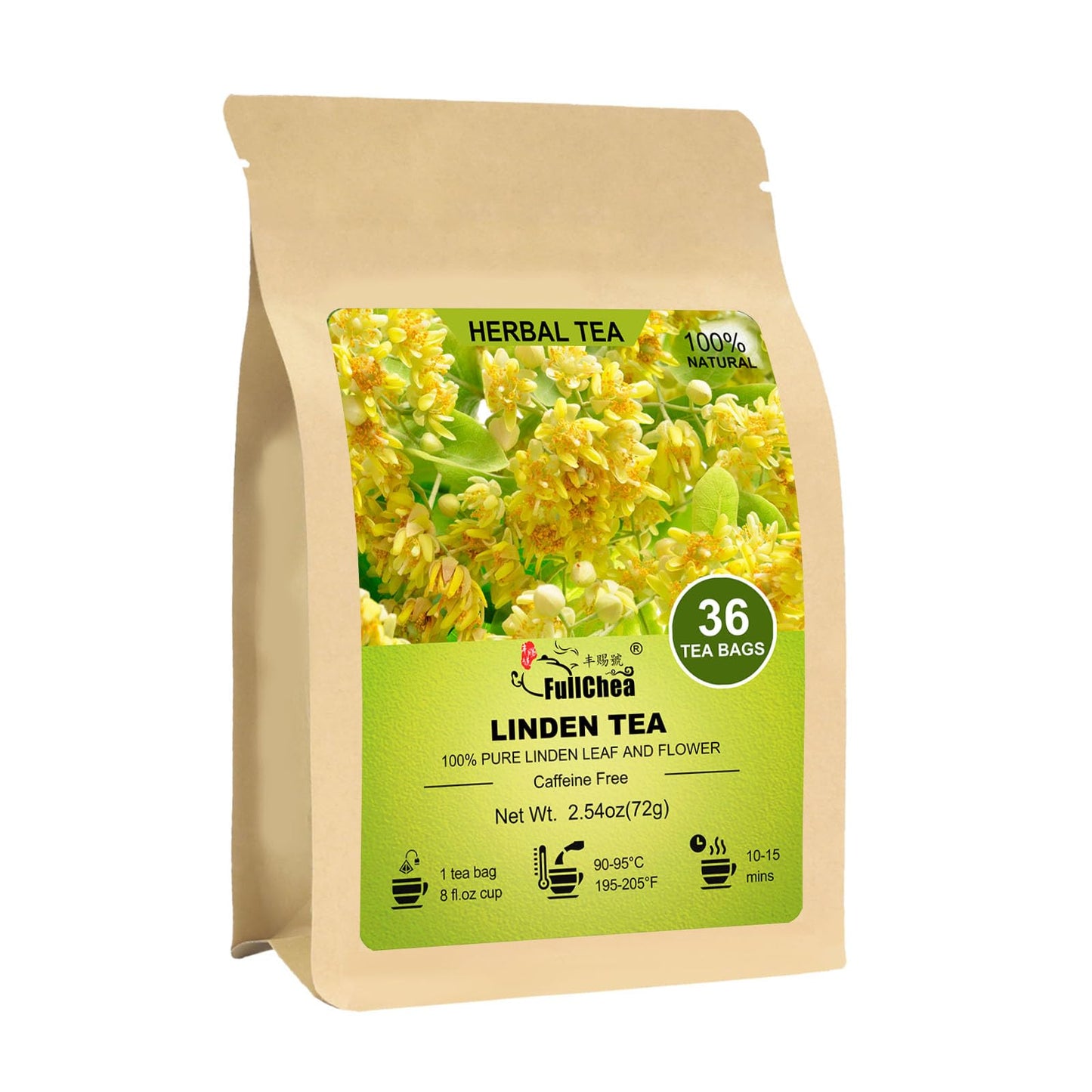 FullChea - Linden Tea  36 Teabags  Linden Leaf and Flower - Natural Tilo Tea - Non-GMO - Caffeine-free - Support Respiratory & Boost Immune System