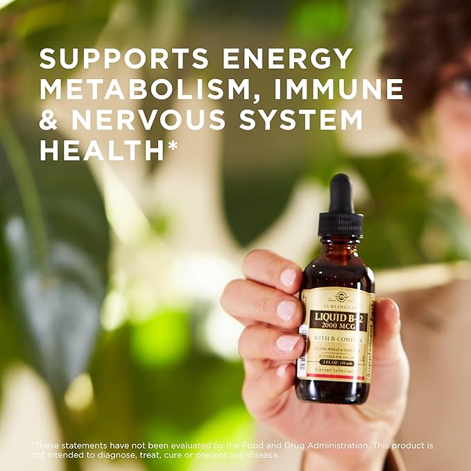 SOLGAR Sublingual Liquid B-12 2000 mcg with B-Complex - 2 fl oz, Pack of 2 - Supports Energy, Red Blood Cells, Healthy Nervous System & Heart Health - Vegan, Gluten Free - 118 Total Servings