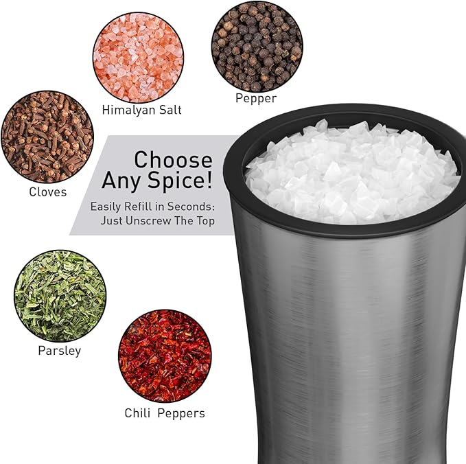Two sets of salt and pepper grinders - large capacity stainless steel pepper grinder - manual grinder with adjustable roughness