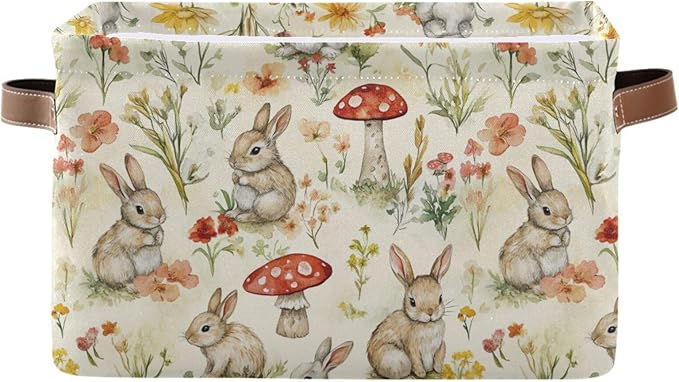 Easter Mushroom Rabbit Rectangular Storage Basket Organizer Bin Shelf Baskets For Clothes Gifts For Home Office Dorm