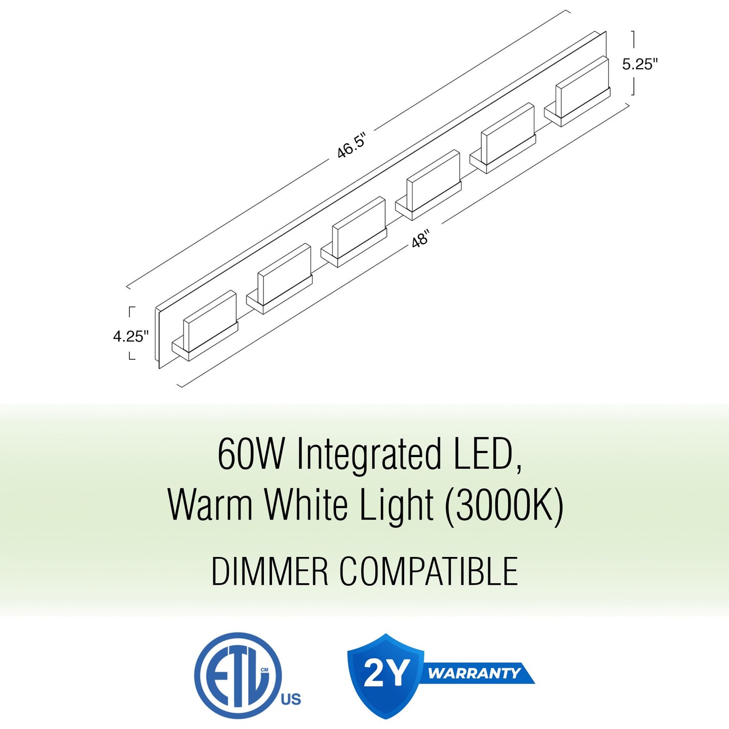 Kira Home 48in Modern 6-Light Bathroom Vanity Light, Cool Brass Finish, Metal, RV-WB9266-CB, 3000k Warm White Light