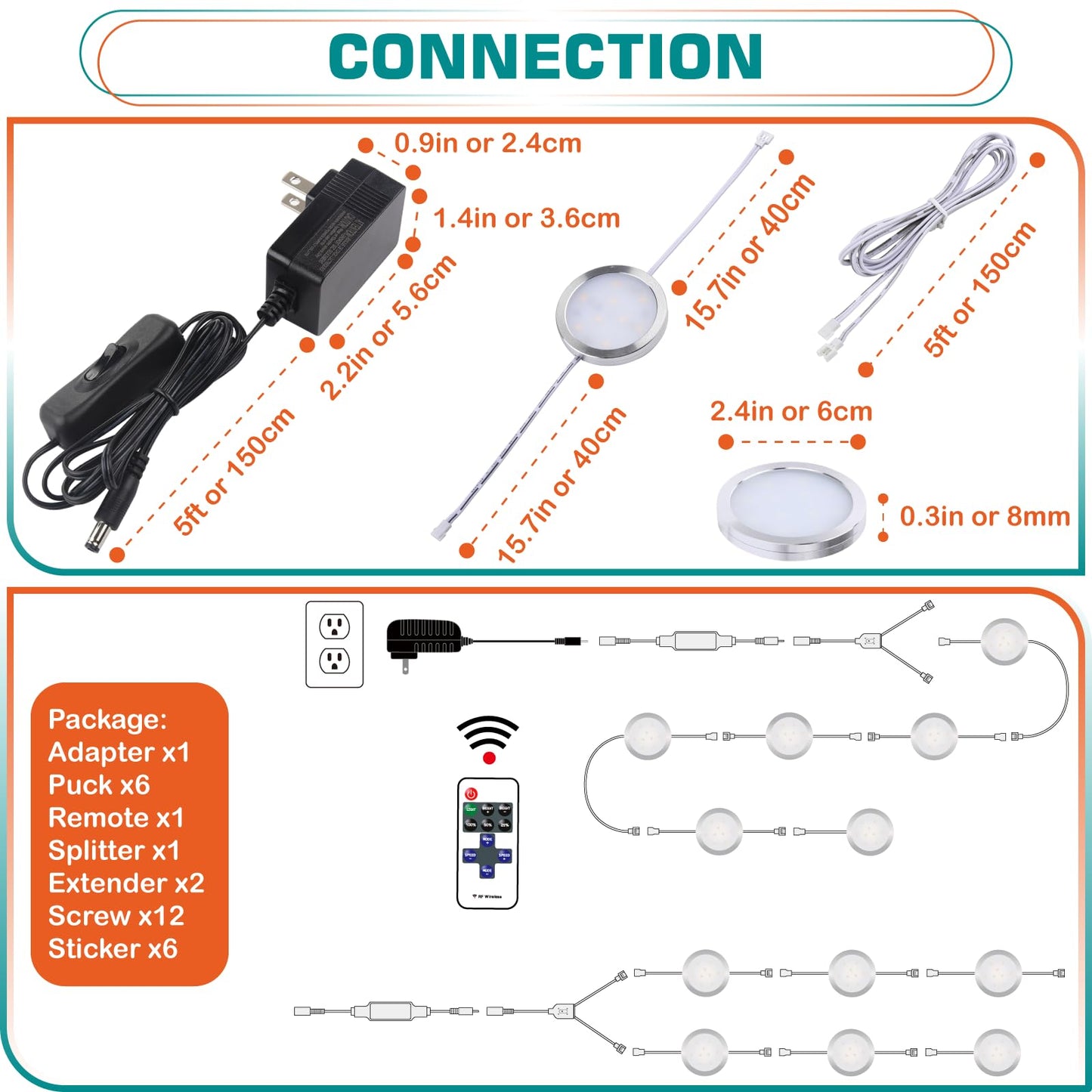 Lvyinyin LED Puck Lights Kit, Dimmable, RF Remote, Daylight 6000K, 6 Lights, Model LYY-HI-009-03, Low Profile 0